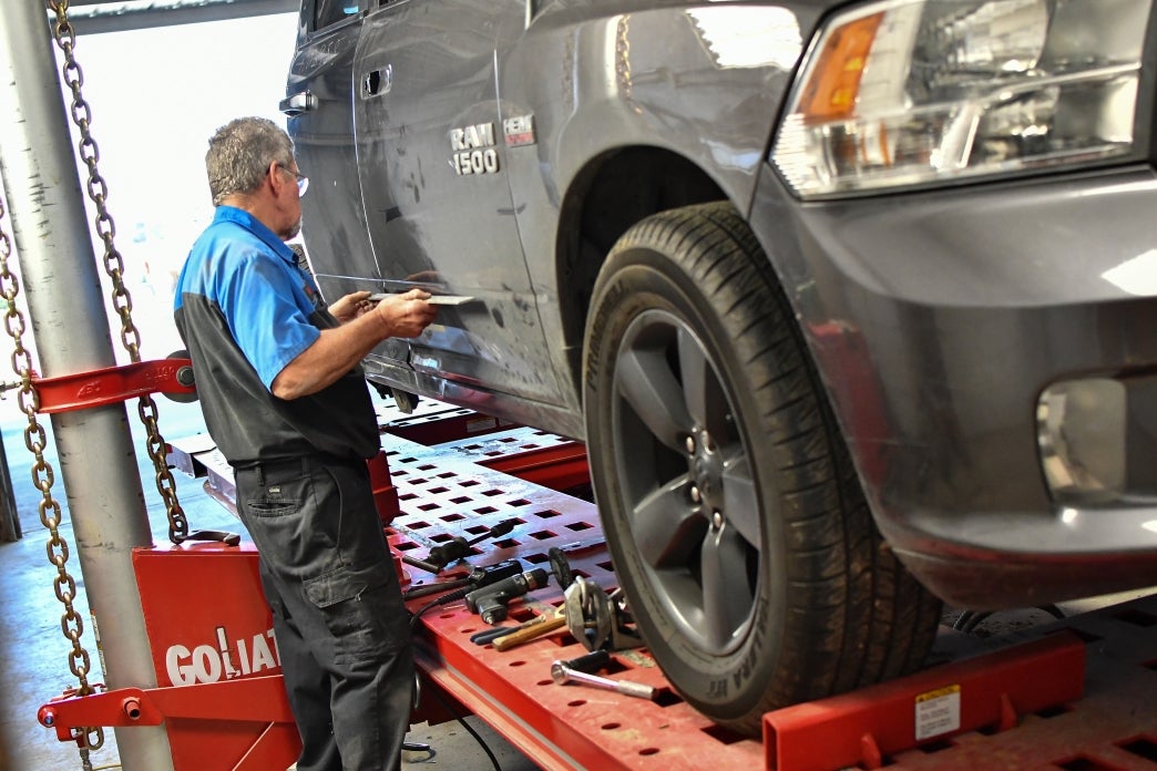 body repair being done at Acadiana Mazda's collision center in lafayette
