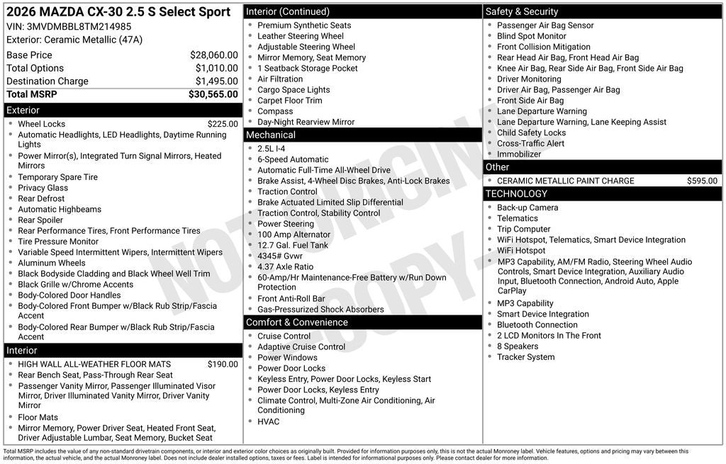 2026 Mazda Mazda CX-30 2.5 S Select Sport AWD