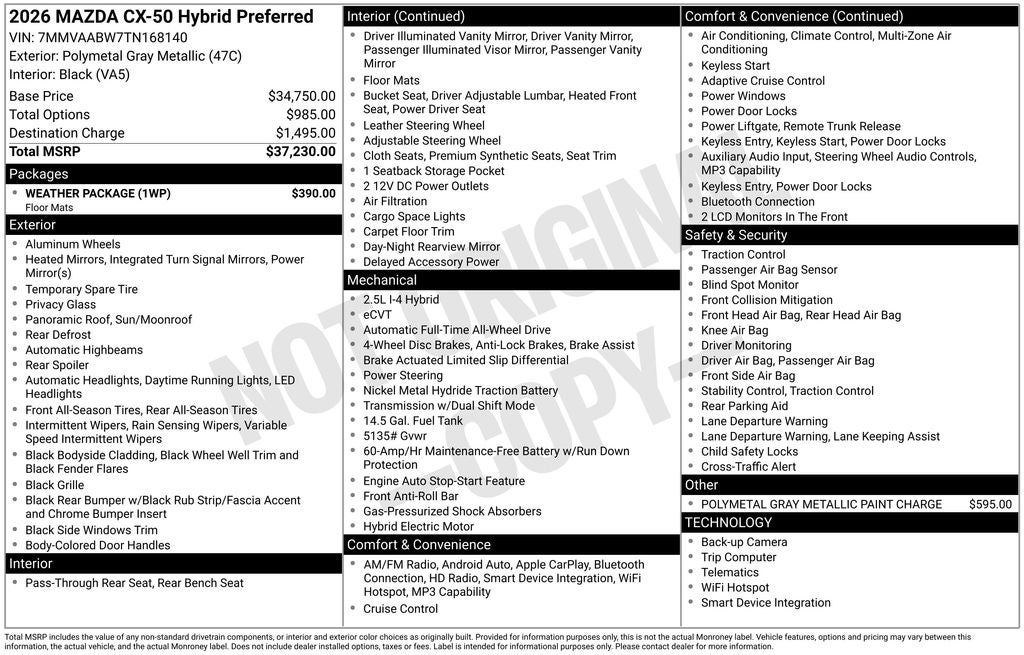 2026 Mazda Mazda CX-50 Hybrid Preferred AWD