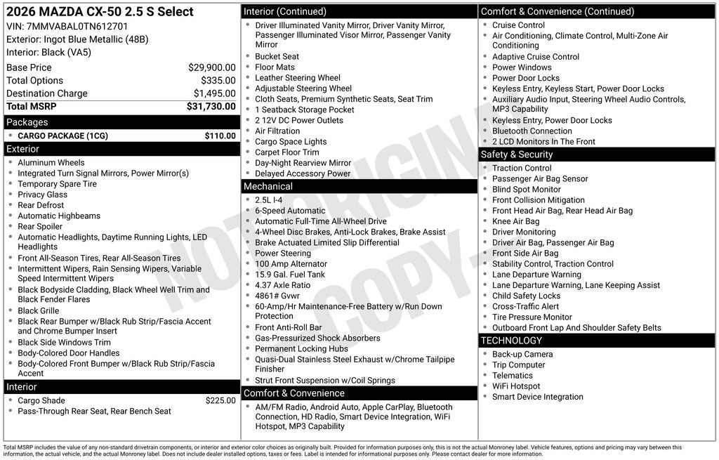 2026 Mazda Mazda CX-50 2.5 S Select AWD