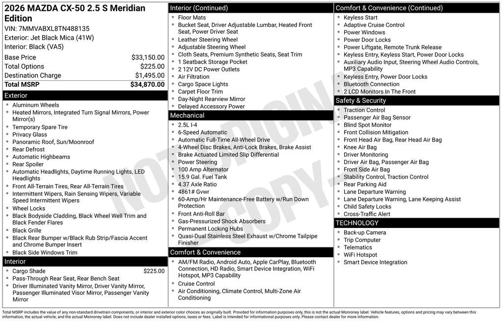 2026 Mazda Mazda CX-50 2.5 S Meridian Edition AWD