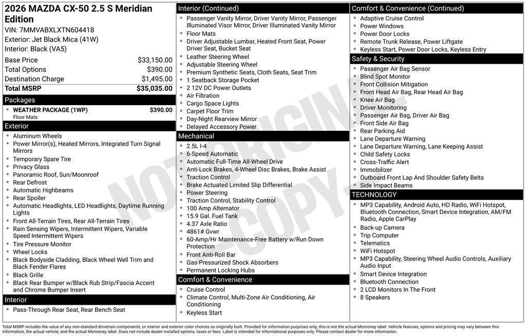 2026 Mazda Mazda CX-50 2.5 S Meridian Edition AWD