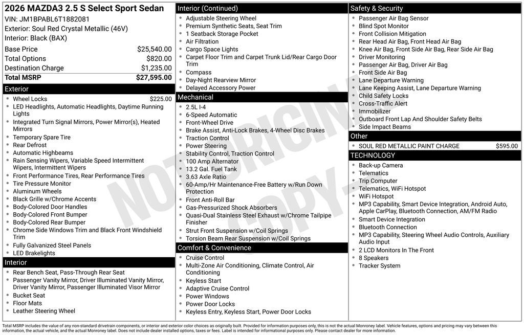 2026 Mazda Mazda3 Sedan 2.5 S Select Sport