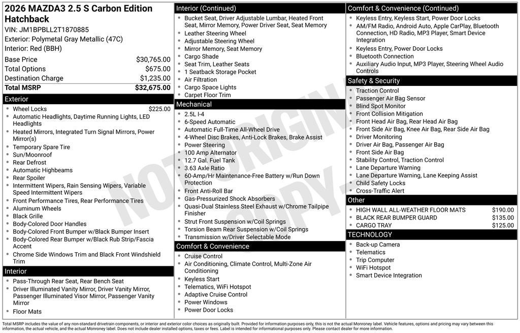 2026 Mazda Mazda3 Hatchback 2.5 S Carbon Edition AWD