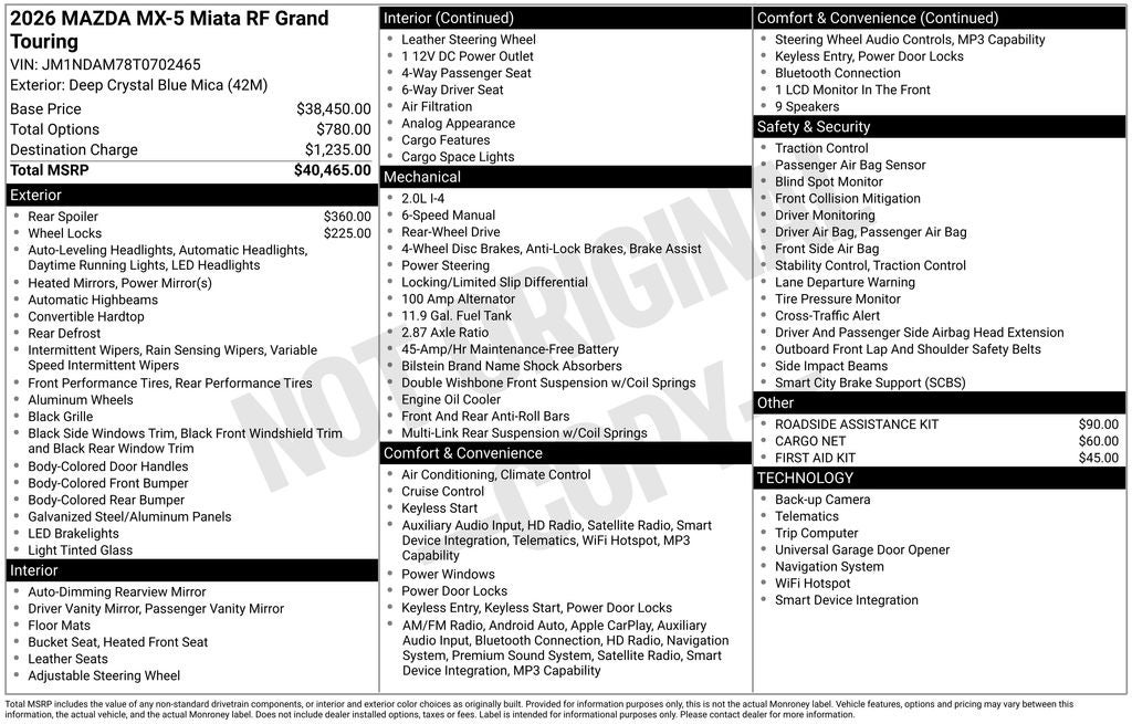 2026 Mazda Mazda MX-5 Miata RF Grand Touring