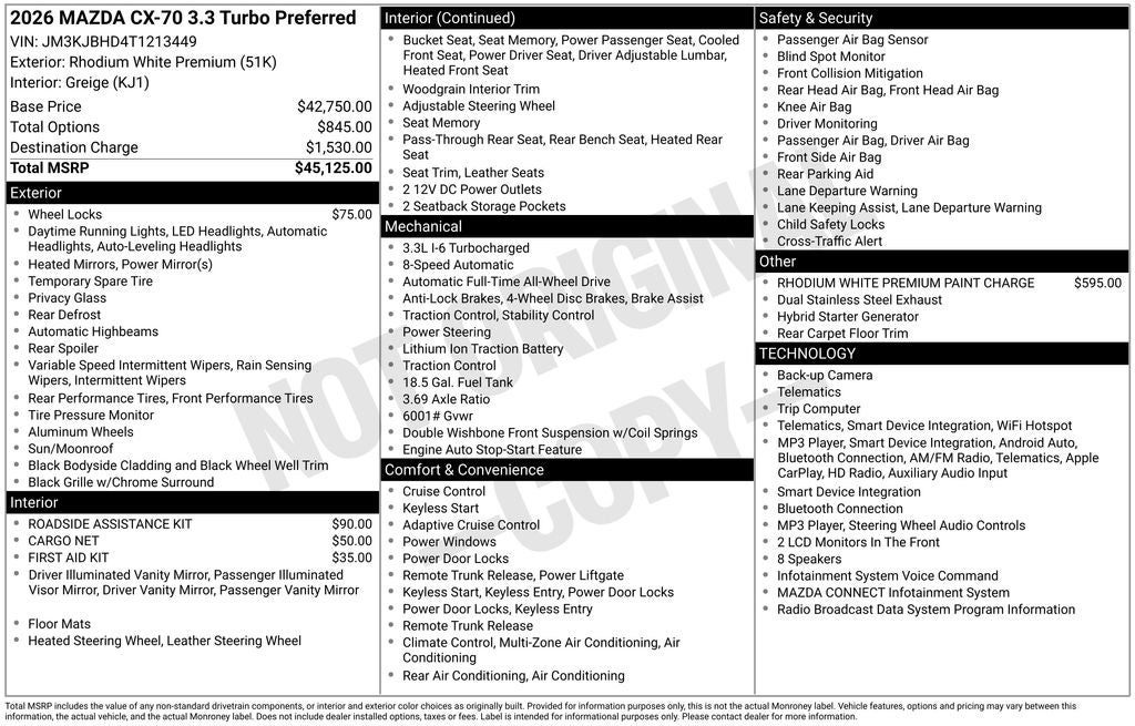 2026 Mazda Mazda CX-70 3.3 Turbo Preferred AWD