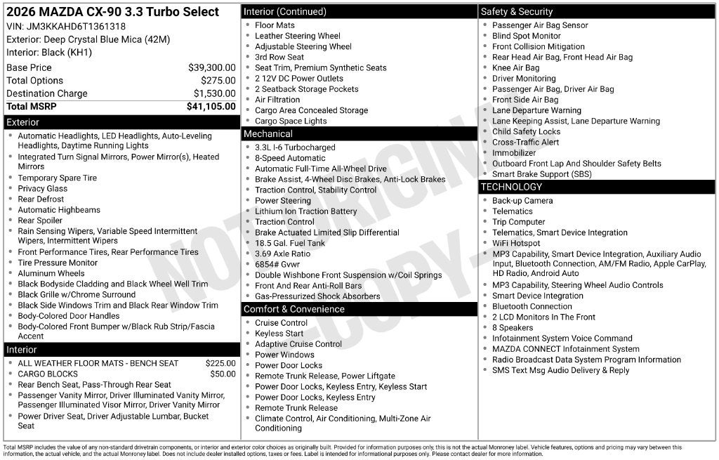 2026 Mazda Mazda CX-90 3.3 Turbo Select AWD
