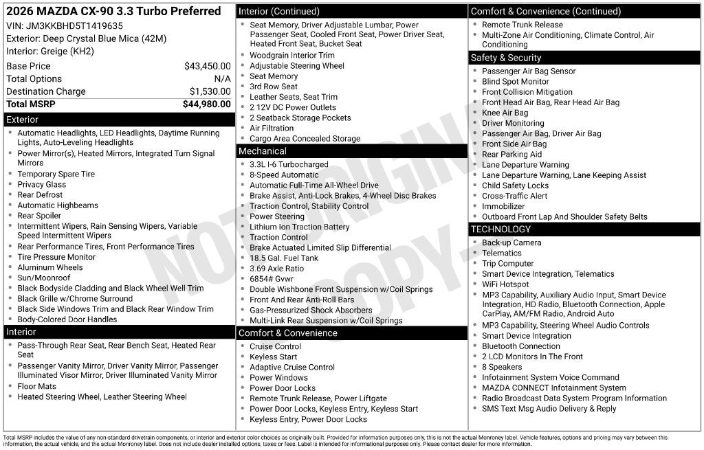 2026 Mazda Mazda CX-90 3.3 Turbo Preferred AWD
