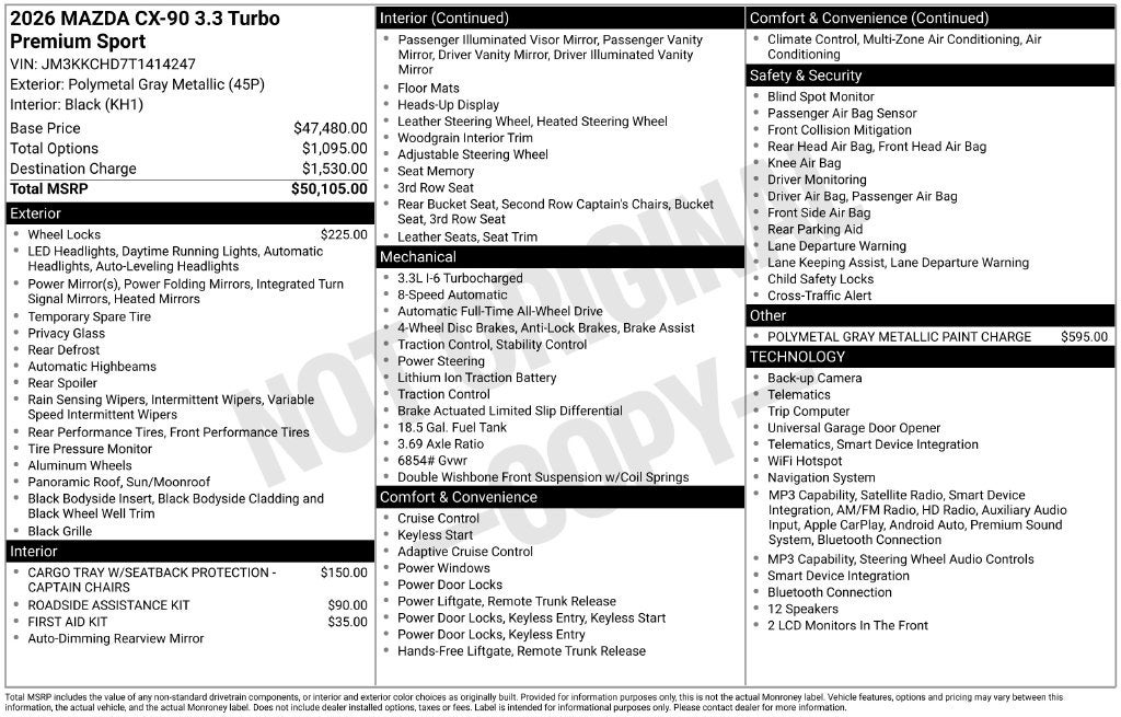 2026 Mazda Mazda CX-90 3.3 Turbo Premium Sport AWD