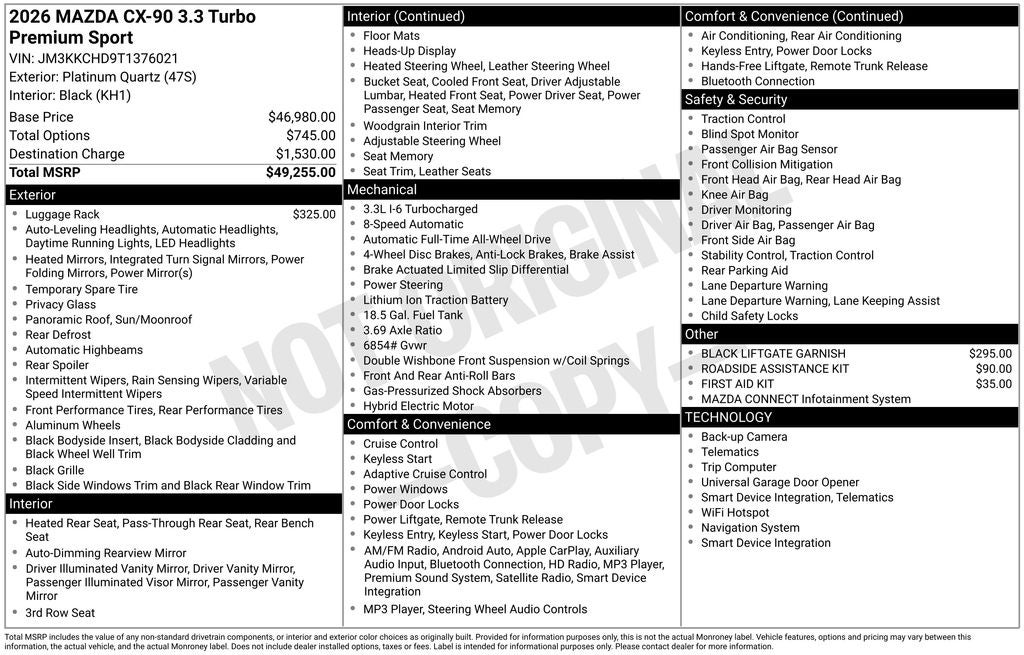 2026 Mazda Mazda CX-90 3.3 Turbo Premium Sport AWD
